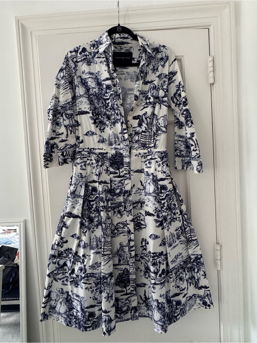SAMANTHA SUNG Navy and White Toile Midi Shirt Dress Audrey 2